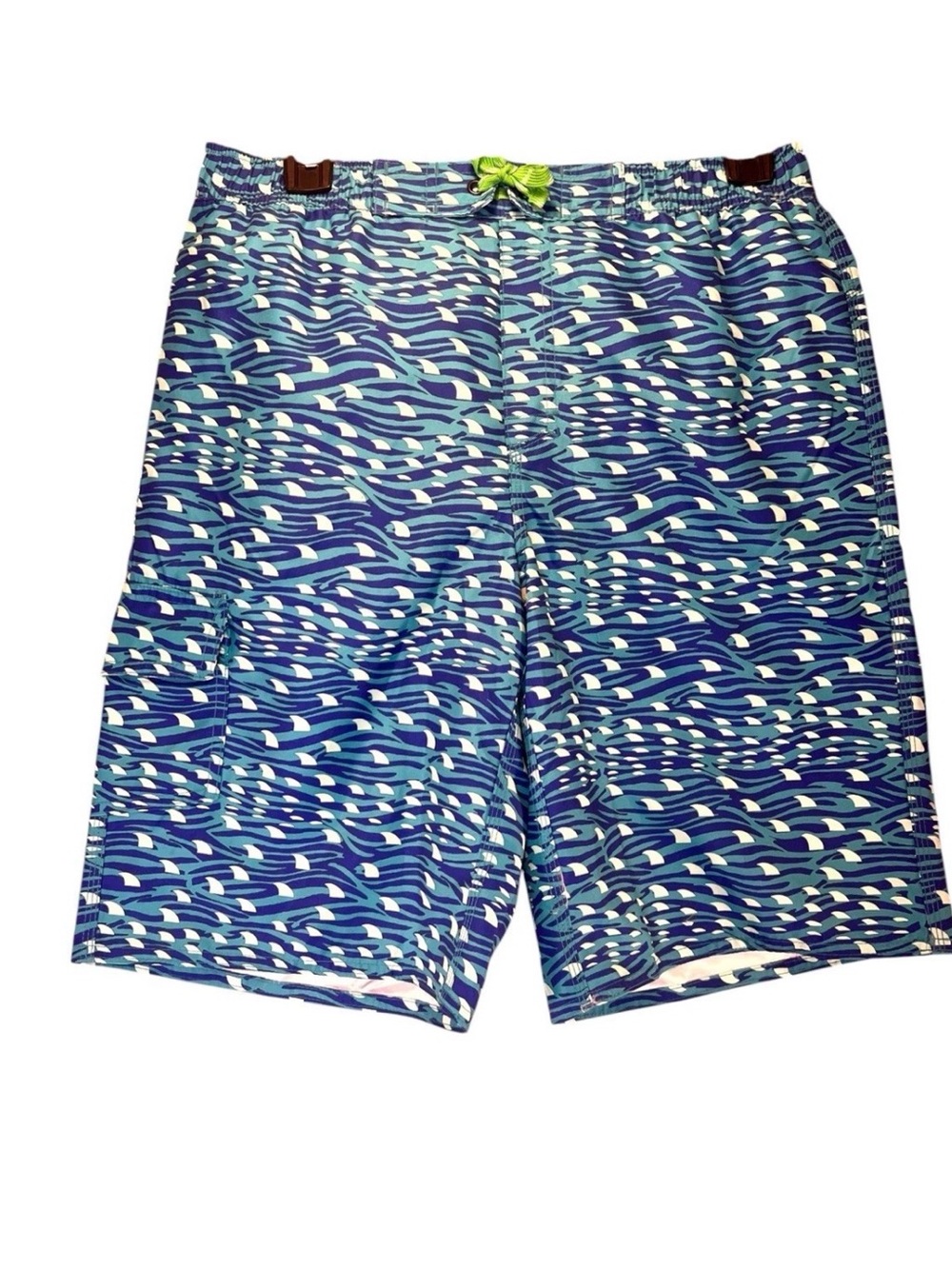 LL Bean Boys Swim Trunks Size 16 Blue Shark Fin Mesh Lined Board Shorts
